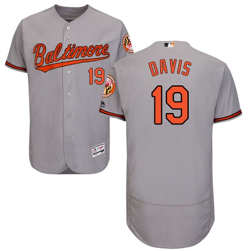 Orioles #19 Chris Davis Grey Flexbase Authentic Collection Stitched MLB Jersey - Click Image to Close